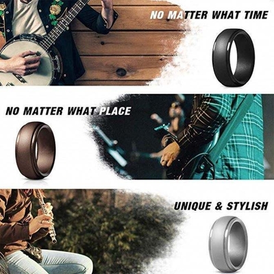 Anello di nozze in silicone per uomini 4 confezioni singoli Step Edge Design elegante metallico nero e camuffato