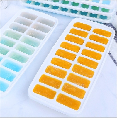 18 cavità Eco-friendly Silicone Ice Cube Tray Mold con coperchio rimovibile Materiale durevole