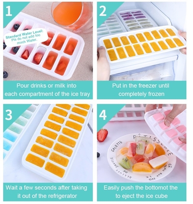 18 cavità Eco-friendly Silicone Ice Cube Tray Mold con coperchio rimovibile Materiale durevole