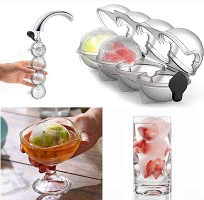 Fabbricante di ghiaccio in silicone fai da te Whiskey Hockey su ghiaccio Stampo a quattro buchi Rotondo Stampo di palla di ghiaccio in plastica