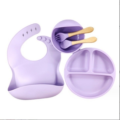 Set di alimenti per bambini in silicone tipo Bpa gratuito per la cena con cucchiaio e bib