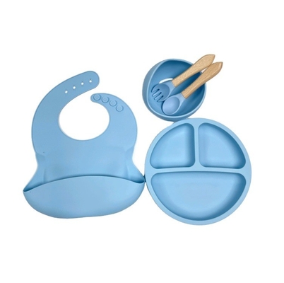 Set di alimenti per bambini in silicone tipo Bpa gratuito per la cena con cucchiaio e bib