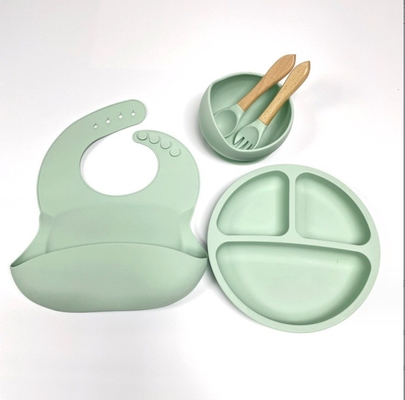 Set di alimenti per bambini in silicone tipo Bpa gratuito per la cena con cucchiaio e bib