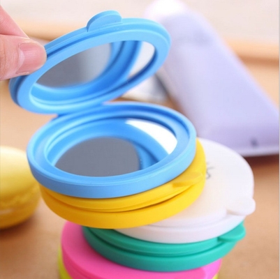 Moderno rotondo vetro di silicone cosmetico doppio lato pieghevole portabile trucco specchio tascabile