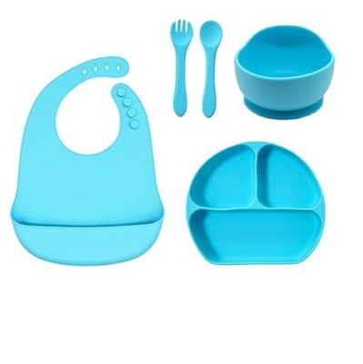 Set di alimenti per bambini in silicone 5pcs migliore sicurezza impermeabile facile pulizia ciotola con cucchiaio Bib