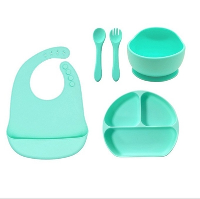 Set di alimenti per bambini in silicone 5pcs migliore sicurezza impermeabile facile pulizia ciotola con cucchiaio Bib