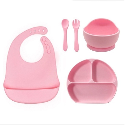 Set di alimenti per bambini in silicone 5pcs migliore sicurezza impermeabile facile pulizia ciotola con cucchiaio Bib