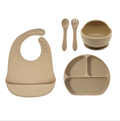 Set di alimenti per bambini in silicone 5pcs migliore sicurezza impermeabile facile pulizia ciotola con cucchiaio Bib