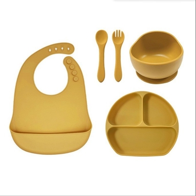 Set di alimenti per bambini in silicone 5pcs migliore sicurezza impermeabile facile pulizia ciotola con cucchiaio Bib